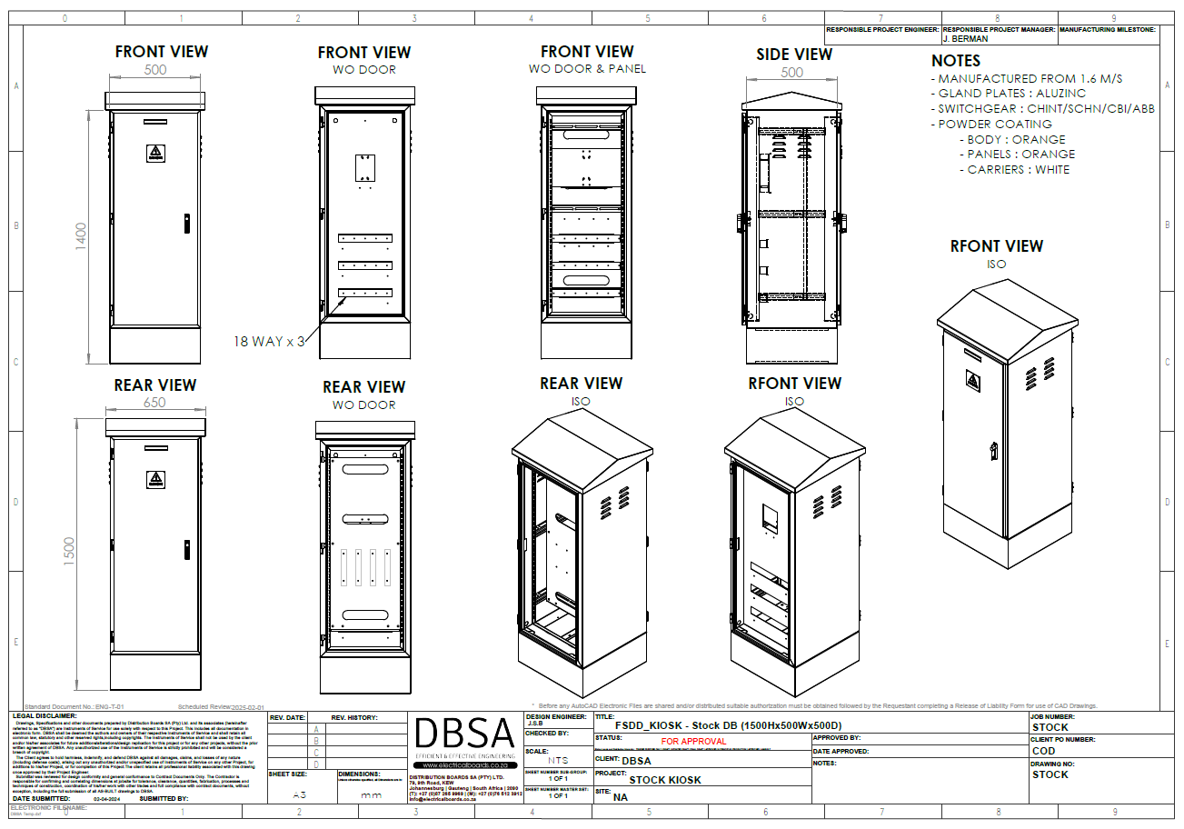 Back to Back Floor Standing Outdoor Kiosk – IP65 Weatherproof (1500mm H x 500mm W x 500mm D)